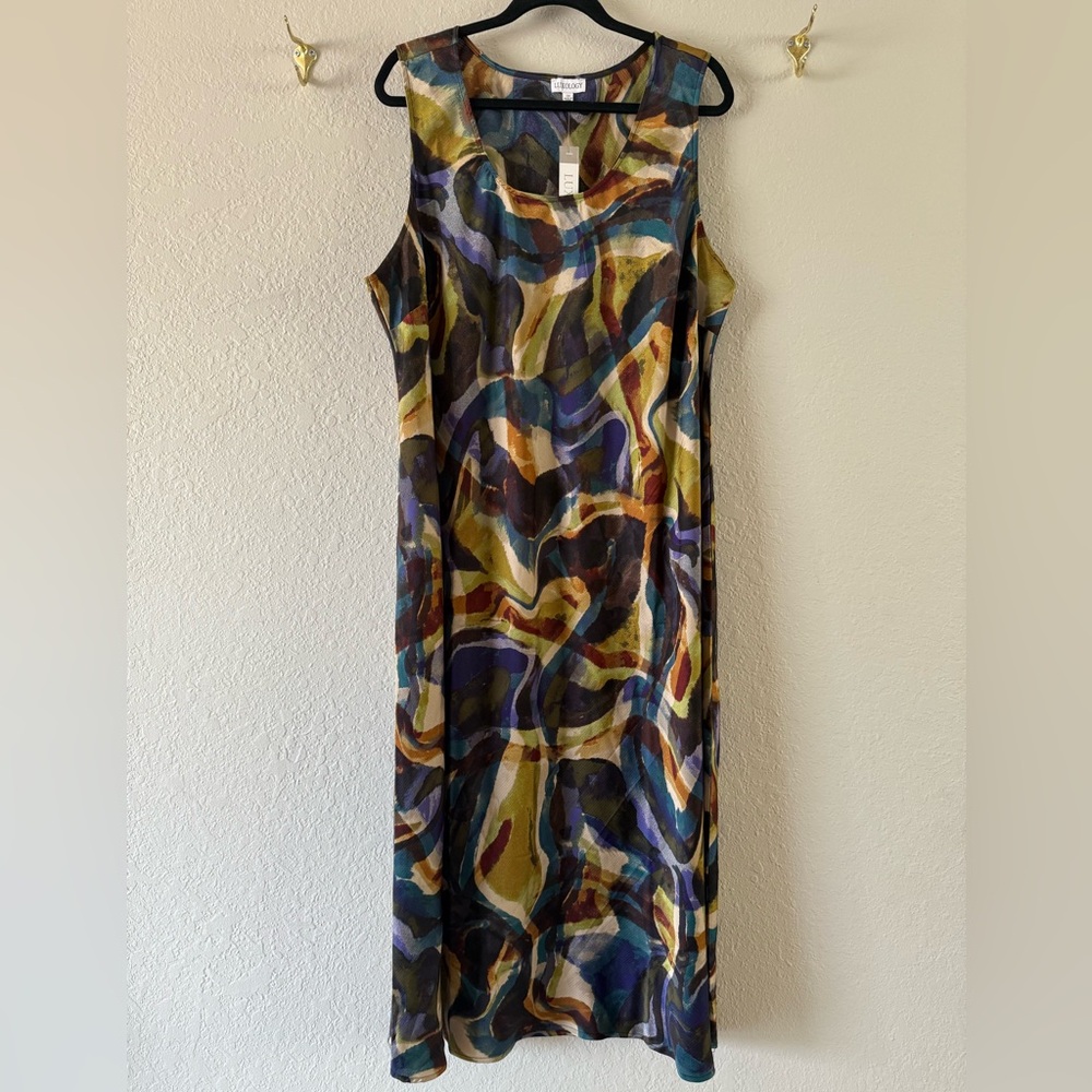 NWT Luxology Lightweight Sleeveless Maxi Dress 3X Fall Colorway Abstract Summer